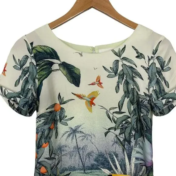 H&M Conscience Line Tropical Bird Toucan Mini Dress Recycled SZ 4 - Picture 3 of 6